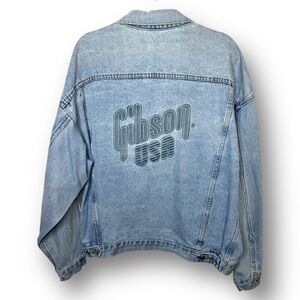 Vintage 80s 90s Gibson Guitars Unisex Size XL Light Wash Denim Jean Jacket RARE